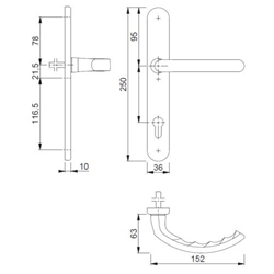 Hoppe PT-Drücker-Halbgarnitur, Schmalschild, oval, PZ, E92, DIN Links-Rechts, Aluminium Luxembourg 1500/3357SN, F9 stahlfarbig eloxiert verdeckt verschraubt, ohne Stütznocken , 40mm Stift, Nr. 1931683