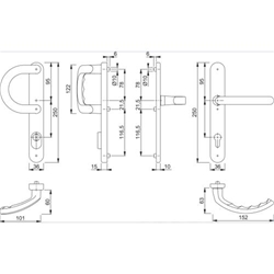 Hoppe PT-Schutz-Wechselgarnitur, oval, PZ, 8/92, DIN Links-Rechts, ALU Luxembourg 513G/3359ZA/3357N/1500, F9016 besch. Schmalschild, TS 57-62mm Nr. 1775975