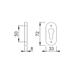 Hoppe PT-Schlüsselrosette, PZ, oval, verdeckt verschraubt 55S, verkehrsweiß beschichtet ohne Stütznocken, B 33mm, L 72mm Nr. 6921696