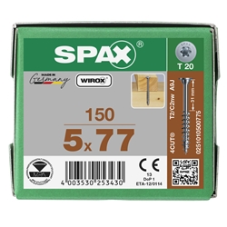 SPAX Universalschraube 5.0x77mm Tellerkopf ohne Linse TX (T-STAR plus) T20 Gewindelänge 46mm WIROX 150 ST Nr. 0251010500775