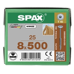 SPAX Schraube 8.0x500mm Tellerkopf TX (T-STAR plus) T40 Teilgewinde 4CUT WIROX 25 ST Nr. 0251010805005