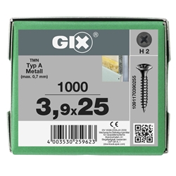 SPAX Schraube GIX-A 3.9x25mm Trompetenkopf H2 Feingewinde phosphatiert 1000ST Nr. 1091170390255