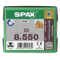 SPAX Schraube 8.0x550mm Zylinderkopf TX (T-STAR plus) T40 Vollgewinde CUT WIROX 25 ST Nr. 1221010805505