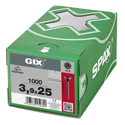 SPAX Schraube GIX-C 3.9x25mm Senkkopf Fräsrippen H2 HILO-Gewinde phosphatiert 1000ST Nr. 1791170390255