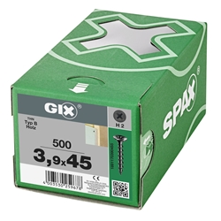 SPAX Schraube GIX-B 3.9x45mm Trompetenkopf H2 Grobgewinde phosphatiert 500ST Nr. 1891170390455