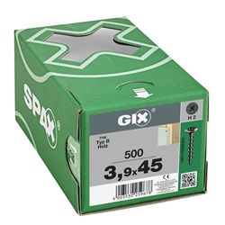 SPAX Schraube GIX-B 3.9x45mm Trompetenkopf H2 Grobgewinde phosphatiert 500ST Nr. 1891170390455