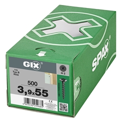SPAX Schraube GIX-B 3.9x55mm Trompetenkopf H2 Grobgewinde phosphatiert 500ST Nr. 1891170390555