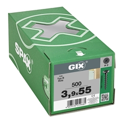 SPAX Schraube GIX-B 3.9x55mm Trompetenkopf H2 Grobgewinde phosphatiert 500ST Nr. 1891170390555