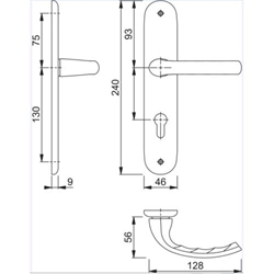 Hoppe OT-Drückergarnitur, Langschild, oval, PZ, E72, VK8, DIN Links-Rechts Tokyo 1710/273P, neusilberfarbig eloxiert ohne Stütznocken, Gleitlager, TS 37-47mm Nr. 2804993