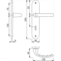 Hoppe OT-Drückergarnitur, Langschild, oval, BB, E72, VK8, DIN Links-Rechts Tokyo 1710/273P, F1 naturfarbig eloxiert ohne Stütznocken, Gleitlager, TS 37-47mm Nr. 2804926