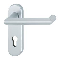 Hoppe FH-Drückergarnitur, Sertos, Kurzschild, oval, PZ, E72, VK9, DIN Links-Rechts Rotterdam FS-1401/353KH, F1 naturfarbig eloxiert verdeckt verschraubt, mit Stütznocken, Gleitlager, TS 40-65mm, Antipanik Nr. 10725769