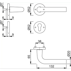 Hoppe Drückergarnitur, mit Rosetten, rund, DIN Links-Rechts, PZ, VK8, Aluminium Bonn 150/42KV/42KVS, F1 naturfarbig mit Stütznocken, Gleitlager, TS 37-42mm Nr. 3386885