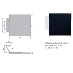 Stoßgriff Trolon glatt 150x150mm KU-Platte schwarz Stütze Alu weiß Nr. 821071