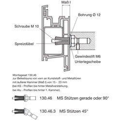 Behle Befestigung einseitig m.Spreizdübel für KS und Metall für 45 Grad Stützen
