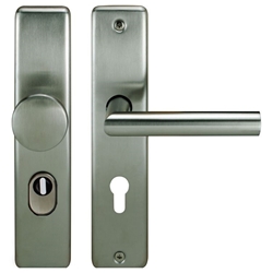 ECO Schutz-Wechselgarnitur Winkelform ZA, Langschild eckig 14mm, ZÜ 8-12mm, Knopf gerade rund, ES0/SK1 PZ 72/8mm TS: 38-45mm, Edelstahl matt Nr. 5030007332