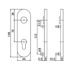 Ogro Kurzschild gerundet PR 7051K PZ 72mm DU Alu F1 Satino Nr. 90055002415