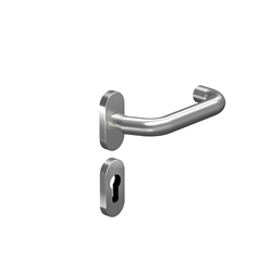 Ogro FS-Rosetten Halbgarnitur, oval, Drücker 8100V, mit HH-Feder, VK 9mm, PZ, mit 4 Blindnietmuttern und Schrauben M5x16mm, Alu F1 Nr. 90055000825