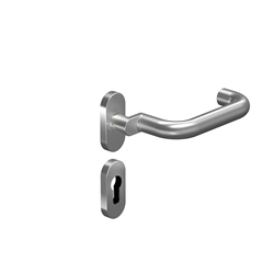 Ogro FS-Rosetten Halbgarnitur, oval, Drücker 8100A, mit HH-Feder, VK 9mm, PZ, mit 4 Blindnietmuttern und Schrauben M5x16mm, Alu F1 Nr. 90055001017