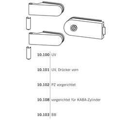 Dorma STUDIO Rondo Garnitur für 8mm Glas, Drückerführung, UV, Drücker vorn, F157, einschliesslich Bänder und Hülsen, LM niro elox. (157) Nr. 81010115799