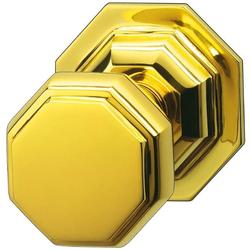 Bisschop Türknopf, achteckig, Knopf-Ø 60mm, auf Rosette, Messing poliert unlackiert, gegenseitige Verschraubung Nr. 6602/60