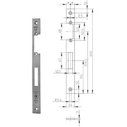 Wilka Schließblech P672 Niro Links 24x3x245mm Flach-Stulp für Türöffner DIN EN 179+1125 Nr. P672.000001