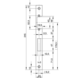 Schließblech 9319, Niro 24x3x245mm Flach-Stulp, käntig ls/rs verwendbar, für E-Öffner Nr. 9319.000001