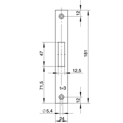 Schließblech 9327, Edelstahl 24x3x181mm Flach-Stulp, käntig für Riegelschloss 033R/038R Nr. 9327.000001