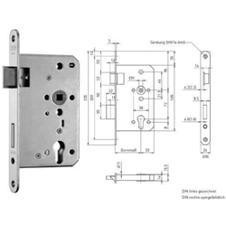 BMH Panikschloß 6014PZ F24/65/72/9 Links rund Niro Funktion D geteilte Nuß DIN EN 1125 einflügelig Nr. 6014.000005