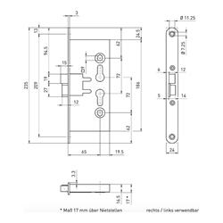 BMH FH-Einsteckschloß B 82 PZW F24/65/72/9mm rund verzinkt Links \u0026 Rechts verwendbar, mit Wechsel, 1-tourig Nr. 1709.000001