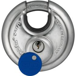 Abus Vorhangschloss,Diskus 24IB/70 2 Profilschlüssel, edelstahl Gehäuseb. 70mm,Gehäuset. 31mm,H 70mm, verschiedenschließend Nr. 02050