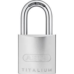 Abus Vorhangschloss,Titalium 86TI/55 ohne Zylinder, 2 ohne Schlüssel, TITALIUM™-SpezialALU Gehäuseb. 55mm,Gehäuset. 27,5mm,H 92mm Nr. 58500