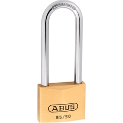 Abus Vorhangschloss 85/50HB80 Hoher Bügel, 2 Profilschlüssel, Messing massiv Gehäuseb. 50mm,Gehäuset. 18mm,H 129mm, verschiedenschließend Nr. 02417