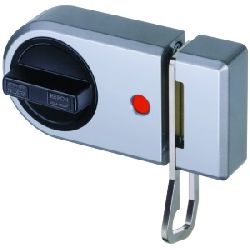 Ikon Kastenriegelschloss ohne Zylinder mit Sperrbügel silber grau, links optische anzeige rot/grün, Dornmaß 60/70mm für Falz und Stumpftüren