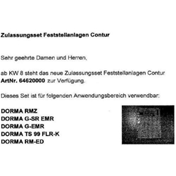 Zulassungsset Feststellanlagen Nr. 64620000 Contur Design (besteht aus: je1 Zulassungsetikett, 1 Zulassungsbescheid, 1 Merkblatt und 1 Prüfbuch)