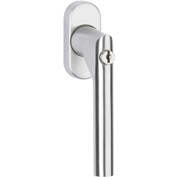 DK-Fenstergriff 1802 DKI BASIC 02, Stiftlänge 24/31 + 36/42mm vorstehend, Druckzylinder E45 im Griffteil, Schrauben M5x50mm, für einbruchhemmende Fenster nach DIN EN 1627, Oberfl. 60 (Edelstahl matt) Nr. 45565