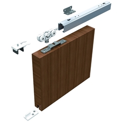 HELM 73 Set einflügelig, für Holz, bis 80 kg bestehend aus: 2 x HELM 73 Rollapparat mit Flansch, 2 x HELM 65 P Fangstopper, 1 x HELM 214 Führungsgleiter Nr. 007361