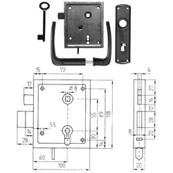 Universal Kastenschloß BB 89/107K/320 Grt. mit Kloben Ls/Rs, Auswärts/Einwärts