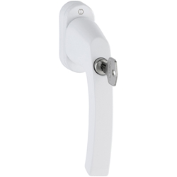 Fenstergriff FG 200, abschließbar, RAL9016 weiß beschichtet, 200 Nm, 10mm Nocken, gleichschl., Stift 50mm vorstehend, U52 ZN nach VDS-Richtl. 2536