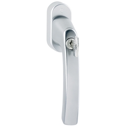 Fenstergriff FG 200, abschließbar, silber eloxiert, 200 Nm, 10mm Nocken, gleichschl., Stift 50mm vorstehend, U52 ZN nach VDS-Richtl. 2536
