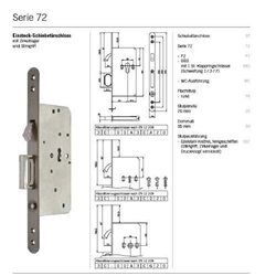 Schiebetürschloß 72 PZ Zirkelriegel + Griff mit Blech F20/55mm rund silber Nr. A7201 50/100G