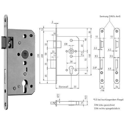 BMH ZT-Einsteckschloß 3 PZW 60/72/24/8mm kantig Stulp 13mm schräg, Links Nr. 0003.000111
