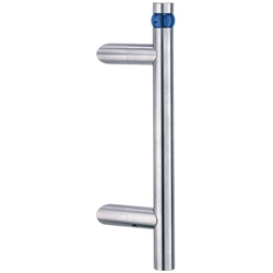Stoßgriff mit blauer Kugel Edelstahl LS zeigend eins D26mm H320mm B60mm T65mm