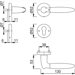 Hoppe OT-Drückergarnitur, mit Rosetten, rund, DIN Links-Rechts, PZ, VK8, Messing Athinai M156/19KV/19KVS, F49R/F98R mit Stütznocken, Gleitlager, TS 37-42mm Nr. 2711295