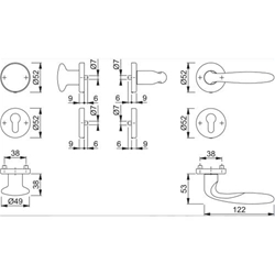 Hoppe OT-Wechselgarnitur, mit Rosetten, rund, PZ, VK8, DIN Links-Rechts, Messing Verona M90/42KV/42KVS/151, messing poliert verdeckt verschraubt, mit Stütznocken, TS 37-42mm Nr. 2749568