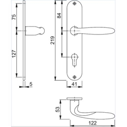 Hoppe OT-Drückergarnitur, Langschild, oval, PZ, E72, VK8, DIN Links-Rechts Verona M151/302, verchromt-Resista ohne Stütznocken, Gleitlager, TS 37-47mm Nr. 2803691