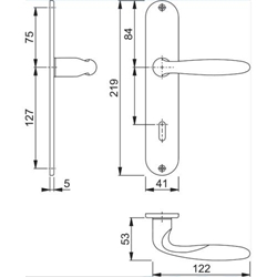 Hoppe OT-Drückergarnitur, Langschild, oval, BB, E72, VK8, DIN Links-Rechts Verona M151/302, messing poliert ohne Stütznocken, Gleitlager, TS 37-47mm Nr. 2803667