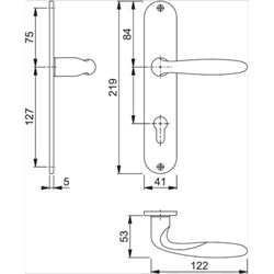 Hoppe OT-Drückergarnitur, Langschild, oval, PZ, E72, VK8, DIN Links-Rechts Verona M151/302, messing poliert ohne Stütznocken, Gleitlager, TS 37-47mm Nr. 2803704
