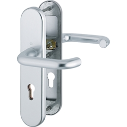 Hoppe Schutz-Drückergarnitur, Langschild, PZ, E72, VK8, RH12 Paris 138L/3331/3310, F1 naturfarbig eloxiert verdeckt verschraubt, TS 42-47mm Nr. 3665008