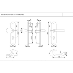 Hoppe ZT-Schutz-Wechselgarnitur, oval, PZ, 8/72, DIN Links-Rechts, ALU Paris 86G/3331/3310/138L, F1 naturfarbig eloxiert Langschild, TS 42-47mm Nr. 3665913
