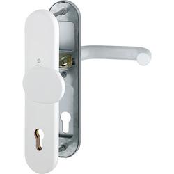 Hoppe HT-Schutz-Wechselgarnitur, oval, PZ, 10/92, DIN Links-Rechts, Aluminium Paris 86G/3331/3310/138, verkehrsweiß beschichtet Langschild, TS 67-72mm Nr. 3665809